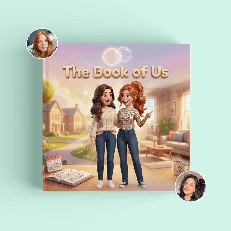 A personalized friendship memory book, illustrated with the two of you on the cover