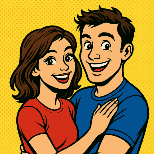 2D cartoon illustration style for custom couple's book