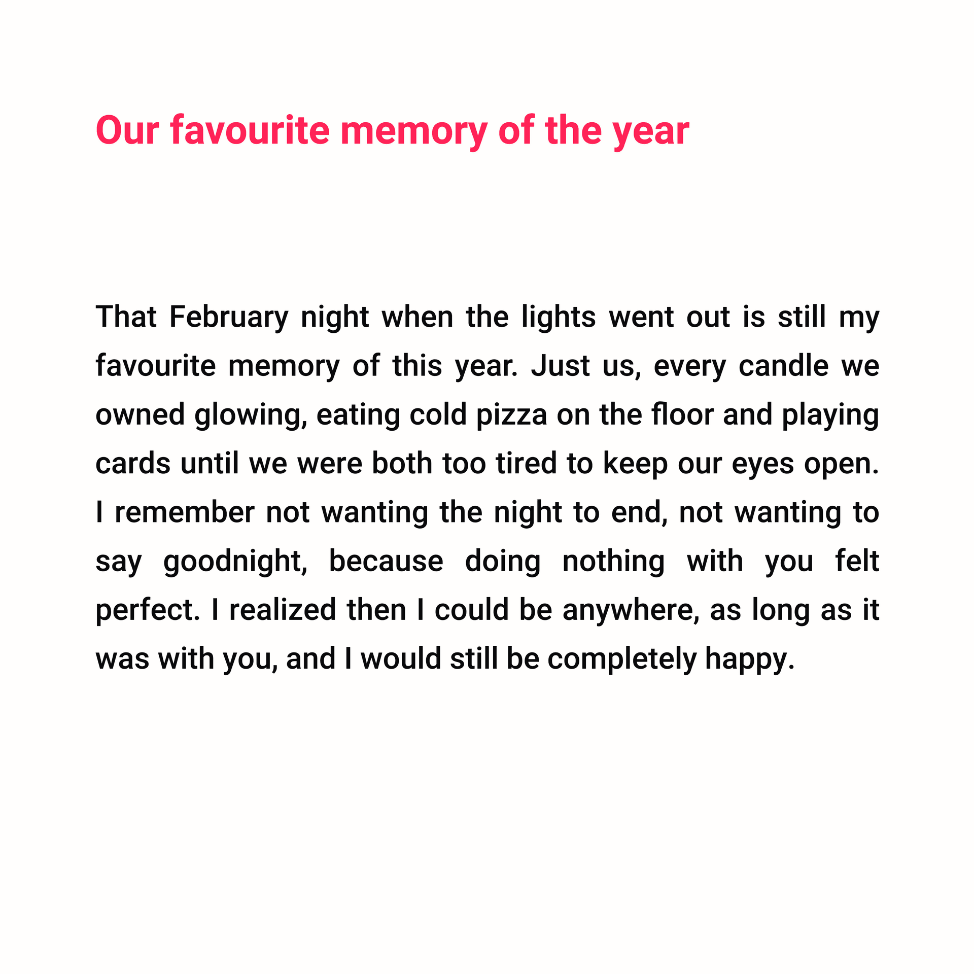 Chapter text about a February power cut spent with candles, cold pizza and cards